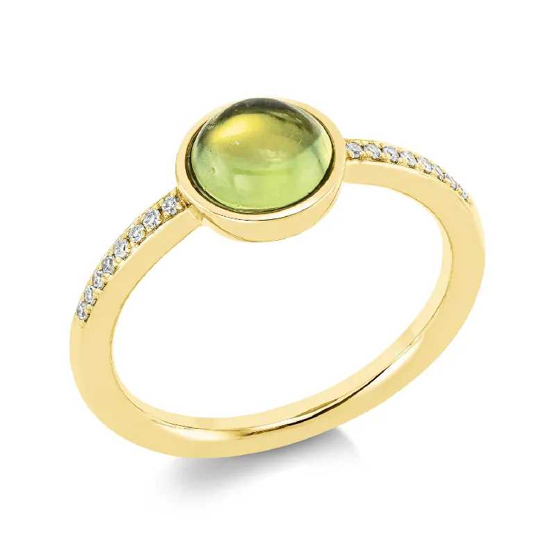 Zertifiziert Ring aus 750 Gelbgold Peridot 1,4ct grün 16 Diamanten 0,06ct TW-SI B:8,1mm