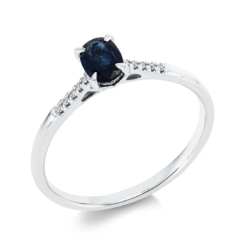 Versand Am Gleichen Tag Ring aus 750 Weißgold Saphir 0,59ct blau 10 Brillanten 0,03ct TW-SI B:5,9mm