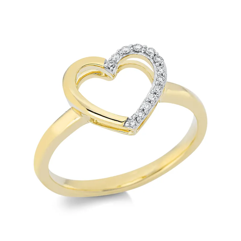 Versand Am Gleichen Tag Ring Herz aus 750 Gold Gelbgold 13 Brillanten 0,07ct TW-SI B:11,4mm