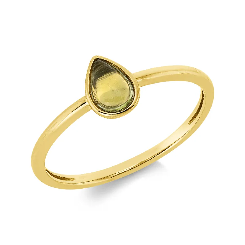 Weltweiter Versand Ring Tropfen aus 750 Gold Gelbgold Peridot 0,4ct B:6,5mm Zarge