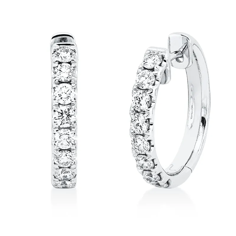 Weltweiter Versand Creolen aus 750 Gold Weißgold 16 Brillanten 1,12ct TW-SI 19x3,2mm