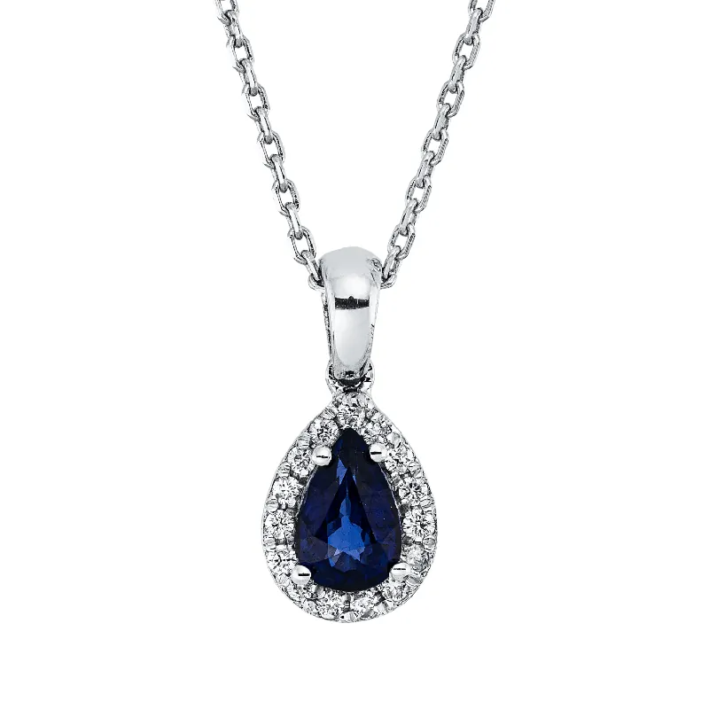 Versand Am Gleichen Tag Collier Tropfen 750 Weißgold Saphir 0,57ct blau 15 Brillanten 0,09ct F-SI L:45cm