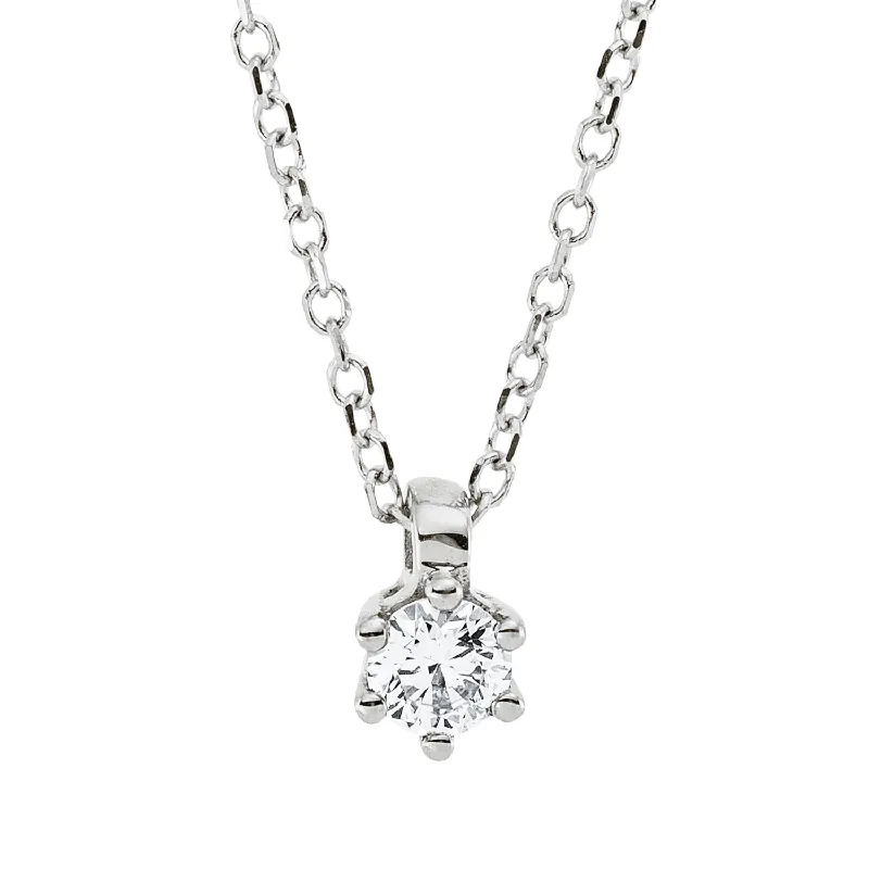 Wochenendangebot Solitaire Collier aus 750 Gold Weißgold Brillant 0,14ct TW-SI L:45cm 6er-Krappe