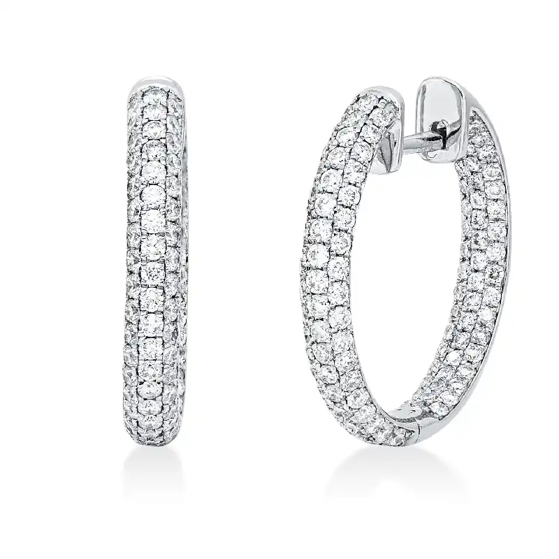 Weltweiter Versand Pavé Creolen aus 750 Gold Weißgold 214 Brillanten 1,39ct TW-SI 19,8x3mm