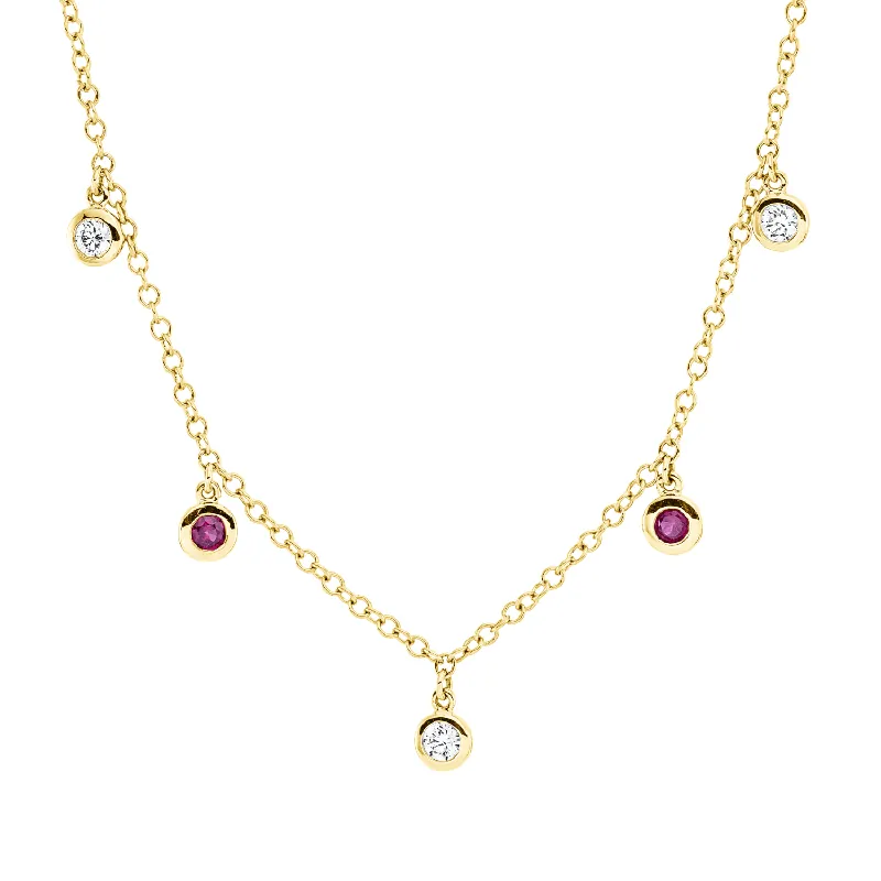 Weltweiter Versand Collier aus 750 Gelbgold 4 Rubine 0,26ct rot 3 Brillanten 0,15ct TW-SI L:45cm