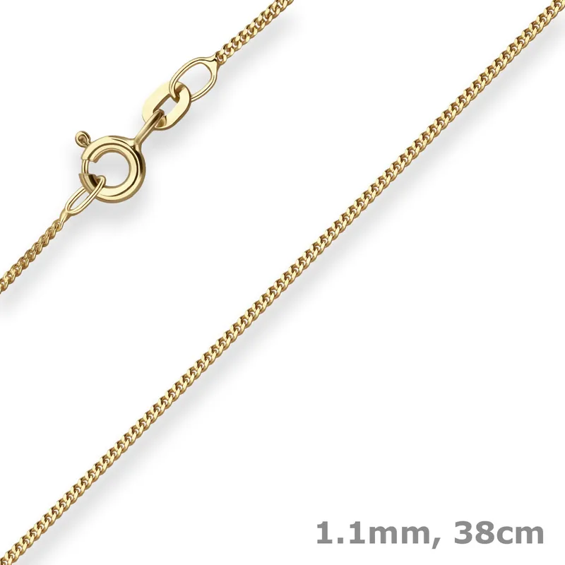 Zertifiziert 1,1mm Panzerkette Collier Halskette aus 333 Gold Gelbgold 38cm mit Zwischenöse