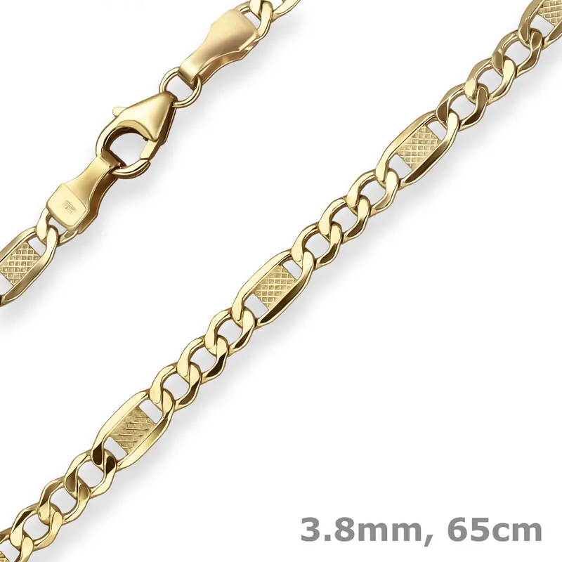 Weltweiter Versand 3,8mm Fantasiekette Goldkette Collier Halskette aus 375 Gold Gelbgold 65cm