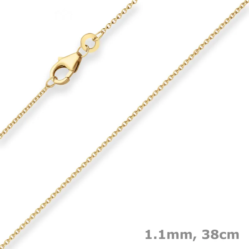 1,1mm Rund-Ankerkette Collier Halskette aus 375 Gold Gelbgold 38cm Versand Am Gleichen Tag
