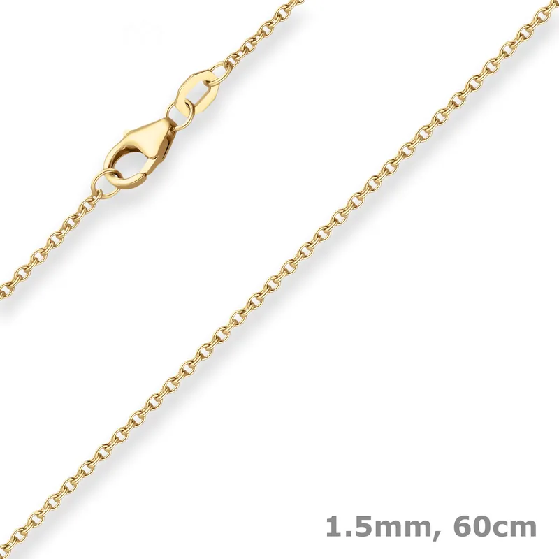 1,5mm Rund-Ankerkette Collier Halskette aus 375 Gold Gelbgold 60cm Weltweiter Versand