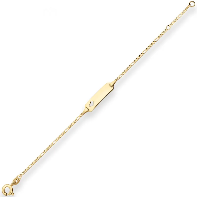 1,5mm Id-Armband Figarokette diamantiert Herz aus 585 Gold Gelbgold 14cm Sonderangebot