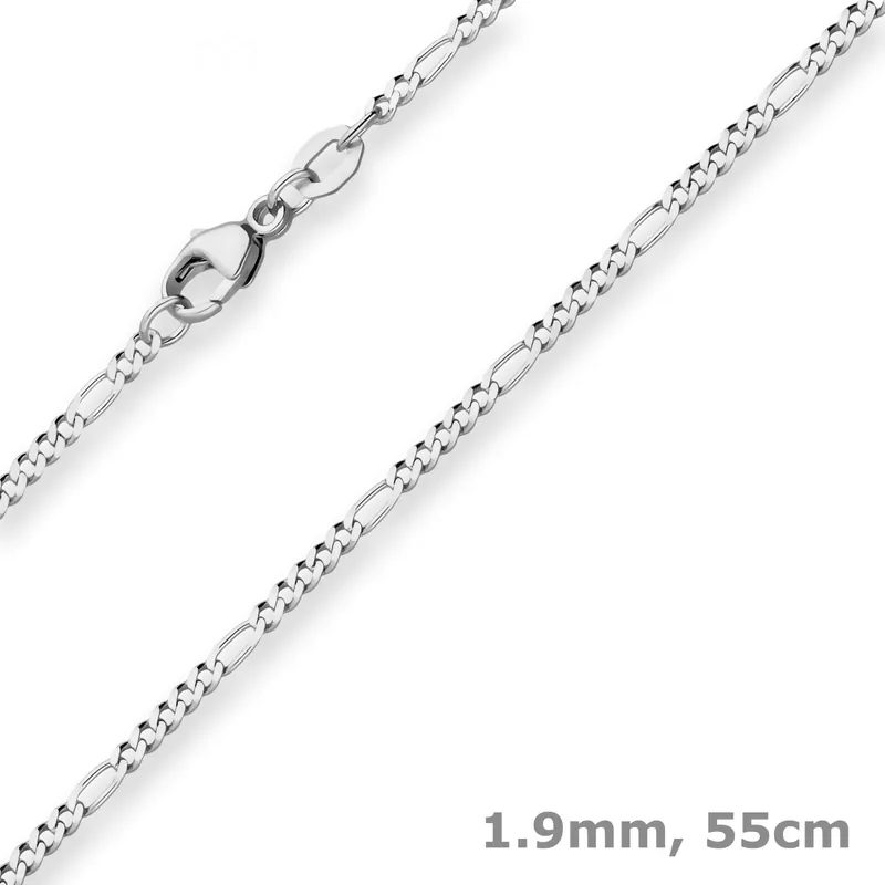 1,9mm Figarokette diamantiert Collier Halskette aus 925 Silber rhodiniert 55cm Garantierte Lieferung