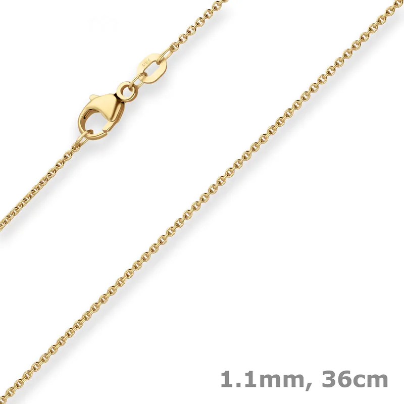 1,1mm Rund-Ankerkette Kette Collier aus 375 Gold Gelbgold 36cm mit Zwischenöse Exklusiv