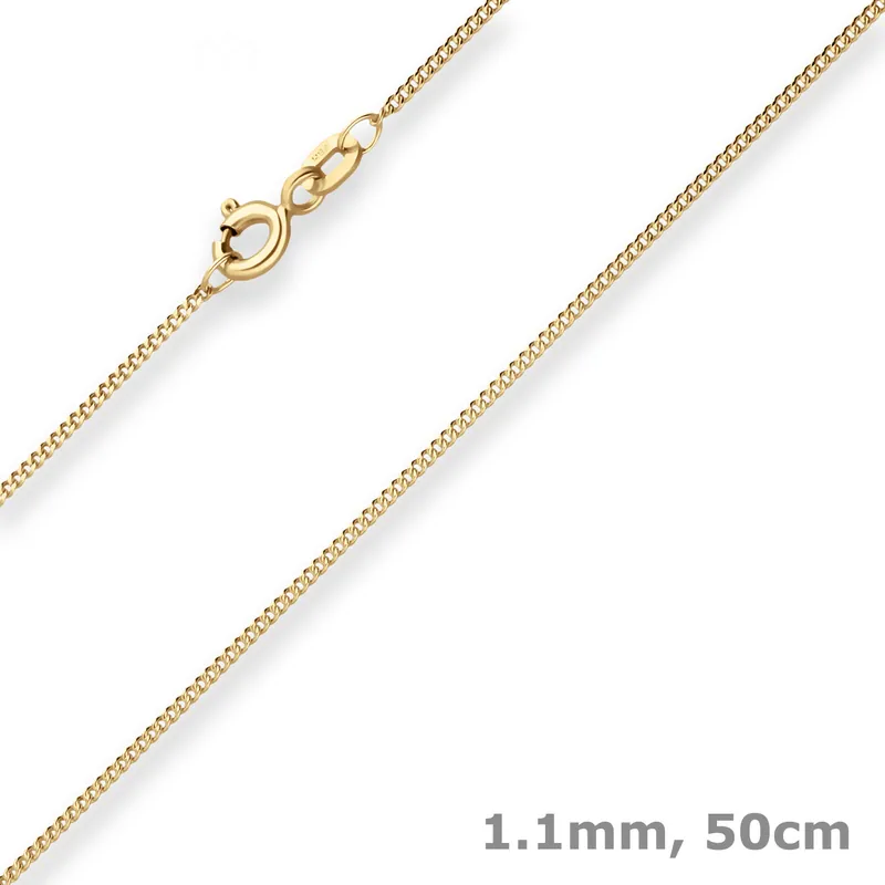 1,1mm Panzerkette Goldkette Collier Halskette aus 375 Gold Gelbgold 50cm Zertifiziert