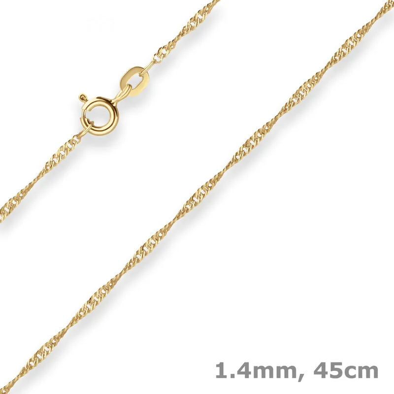 1,4mm Singapurkette Goldkette Collier Halskette aus 375 Gold Gelbgold 45cm Heißes Angebot