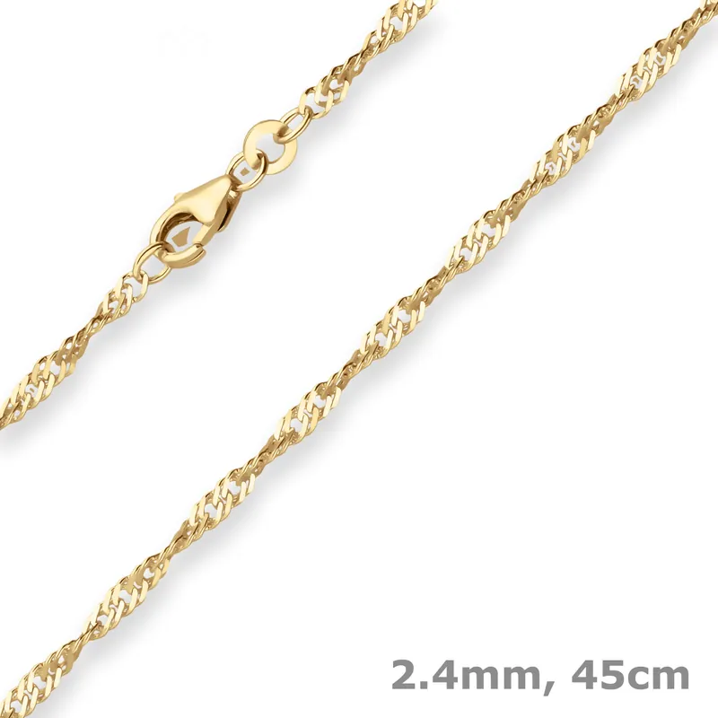 Versand Am Gleichen Tag 2,4mm Singapurkette Goldkette Collier Halskette aus 585 Gold Gelbgold 45cm