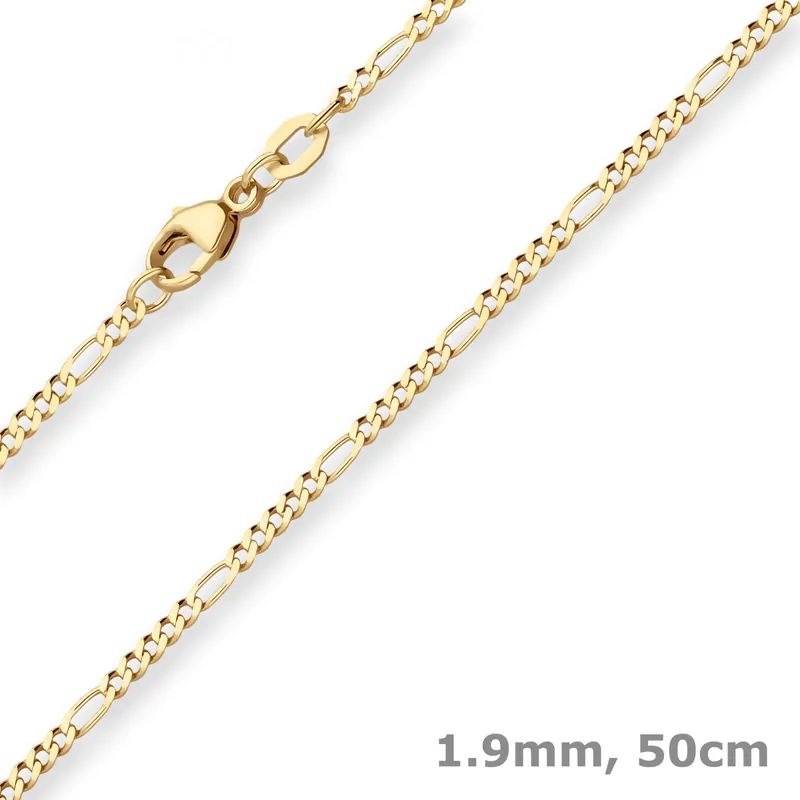 1,9mm Figarokette diamantiert Kette Collier Halskette aus 585 Gold Gelbgold 50cm Preis Gesenkt