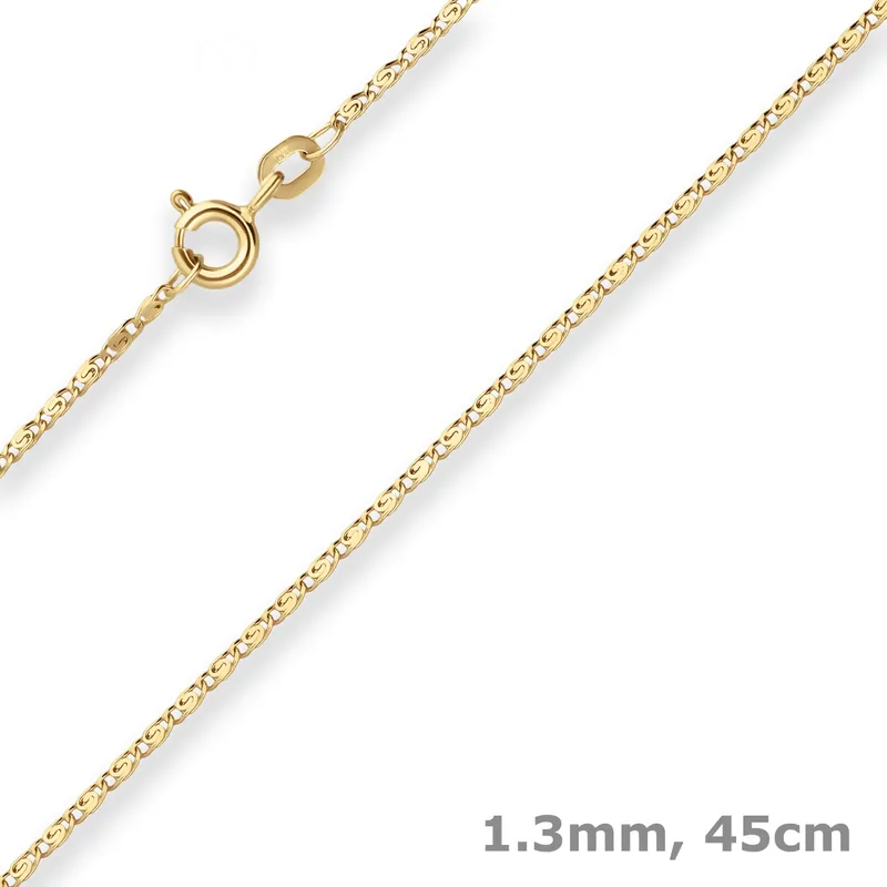 1,3mm S-Panzerkette Goldkette Collier Halskette aus 585 Gold Gelbgold 45cm Wochenendangebot