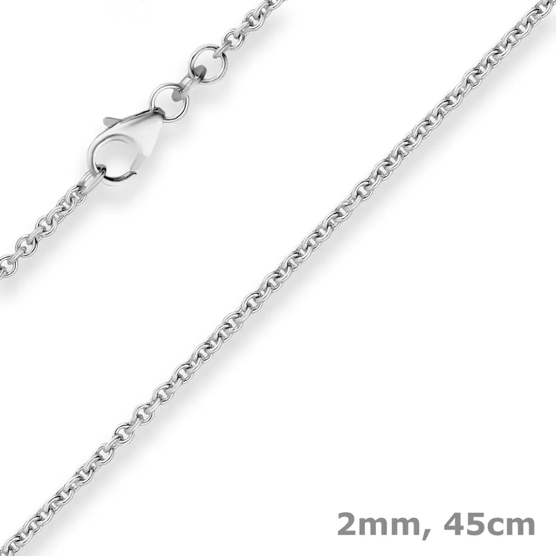Versand Am Gleichen Tag 2mm Rund-Ankerkette Goldkette Collier Halskette aus 333 Gold Weißgold 45cm