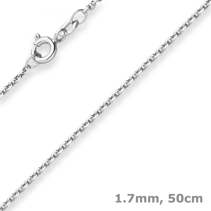 1,7mm Ankerkette diamantiert Silberkette Collier Halskette aus 925 Silber 50cm Geld-Zurück-Garantie