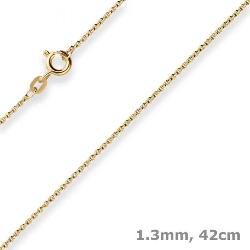Hochwertig 1,3mm Rund-Ankerkette Goldkette Collier Halskette aus 333 Gold Gelbgold 42cm