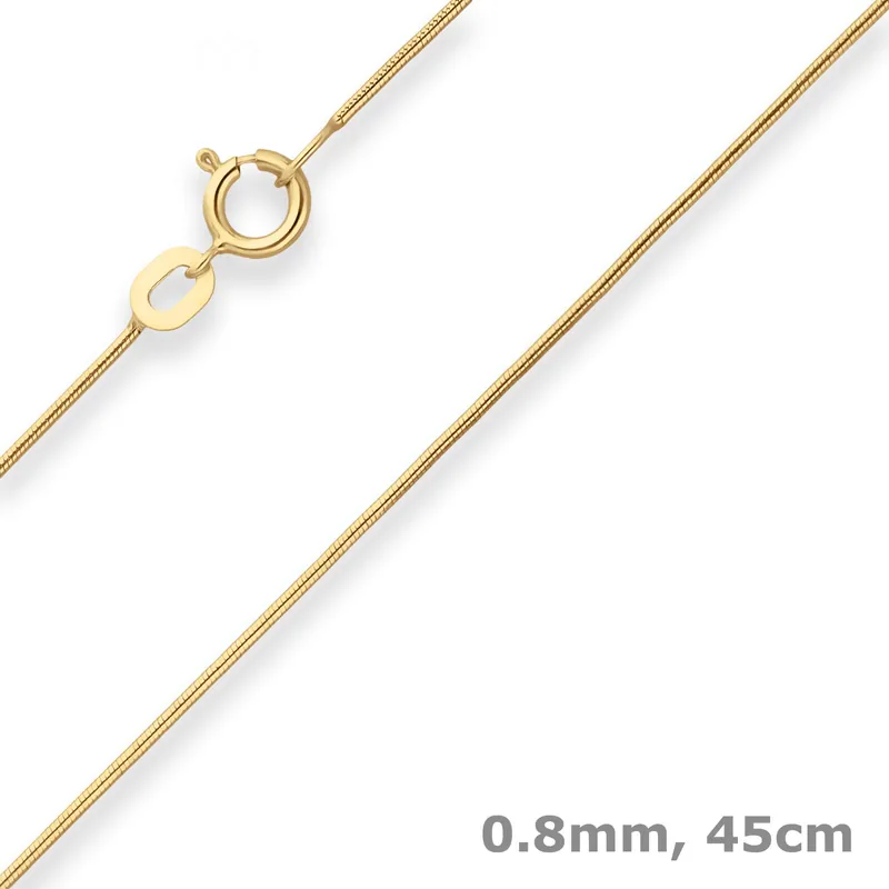 0,8mm Schlangenkette Goldkette Collier Halskette aus 333 Gold Gelbgold 45cm Geprüft