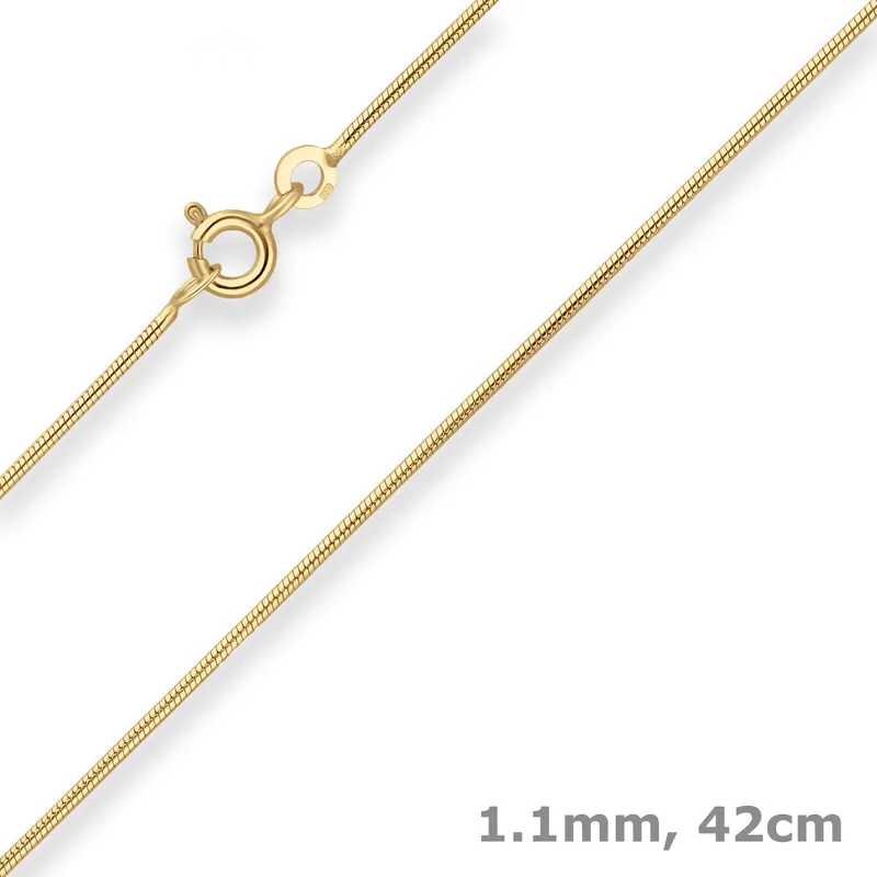 1,1mm Schlangenkette Goldkette Collier Halskette aus 333 Gold Gelbgold 42cm Top-Qualität