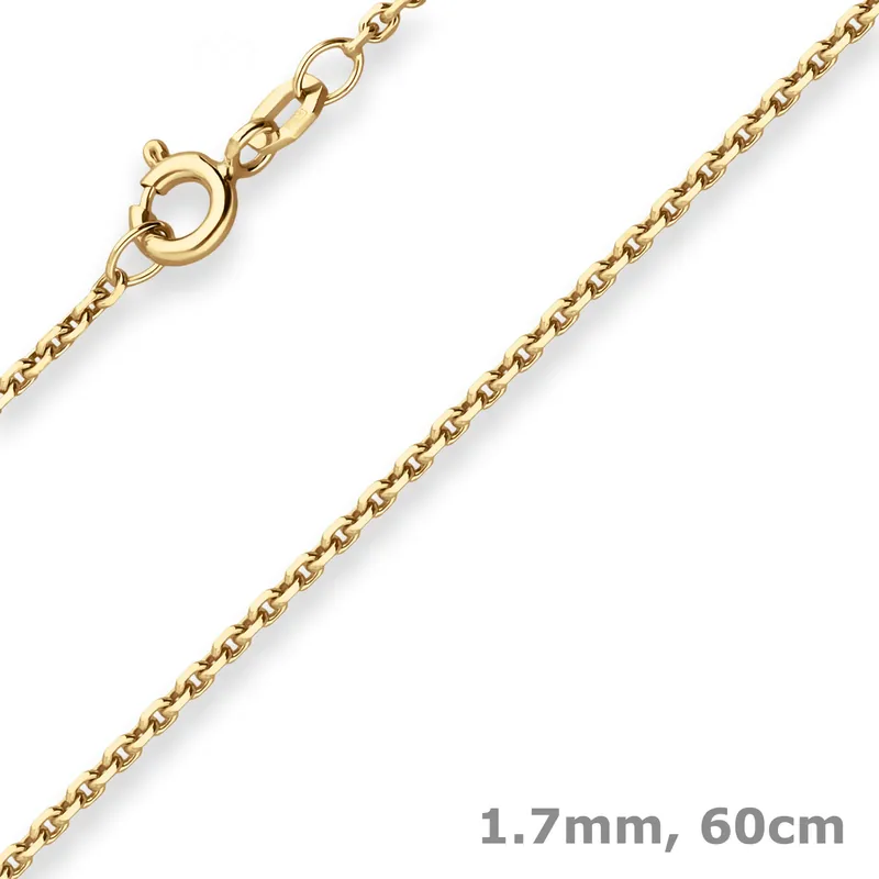 1,7mm Ankerkette diamantiert Kette Collier Halskette aus 375 Gold Gelbgold 60cm Preis Gesenkt