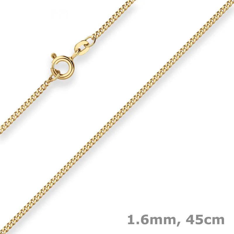 1,6mm Panzerkette Goldkette Collier Halskette aus 333 Gold Gelbgold 45cm Kostenloser Versand