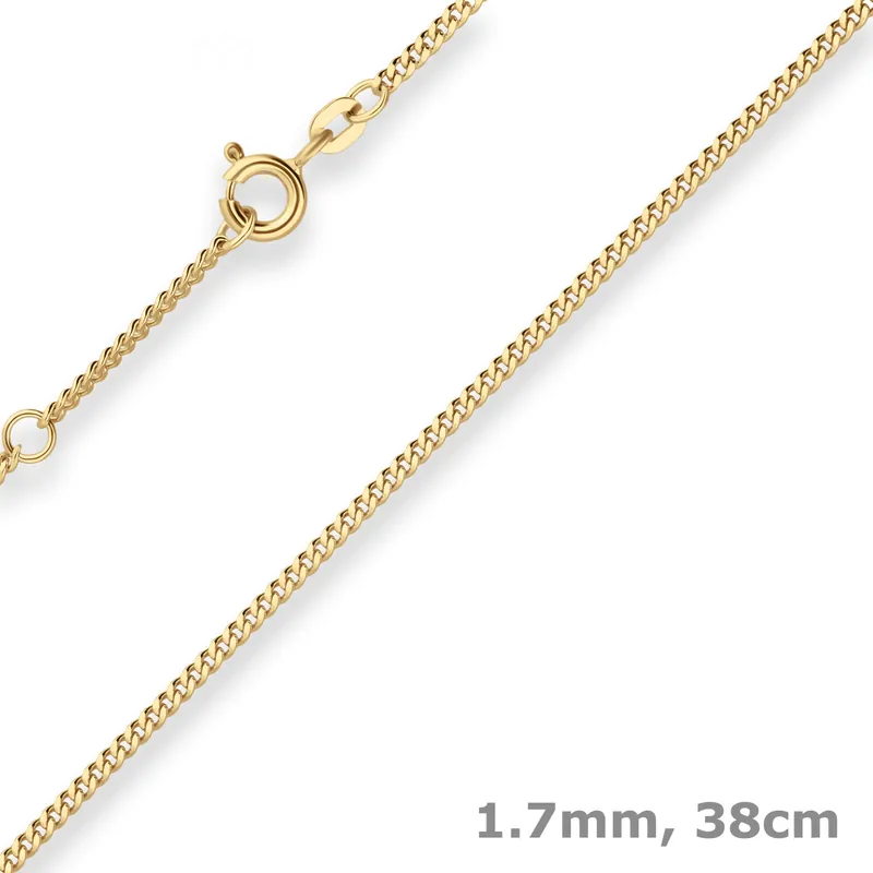 1,7mm Panzerkette Collier Halskette aus 585 Gold Gelbgold 38cm mit Zwischenöse Billig