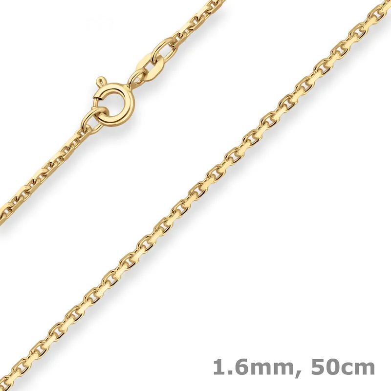 1,6mm Ankerkette diamantiert Kette Collier Halskette aus 585 Gold Gelbgold 50cm Exklusiv