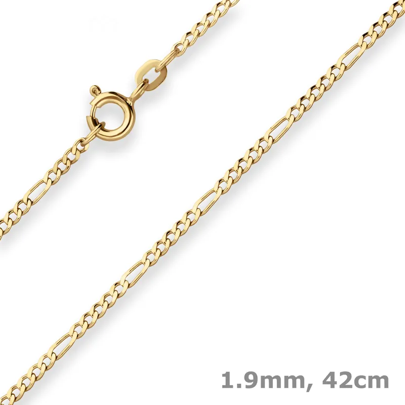 1,9mm Figarokette diamantiert Kette Collier Halskette aus 585 Gold Gelbgold 42cm Top-Qualität