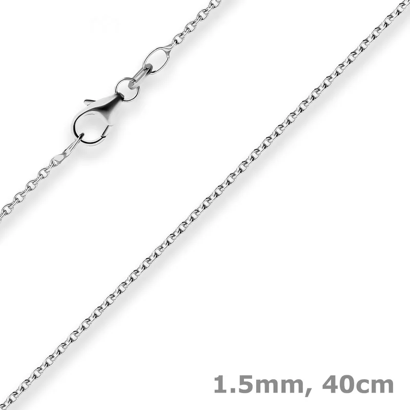 Wochenendangebot 1,5mm Rund-Ankerkette Kette Collier aus 750 Gold Weißgold 40cm mit Zwischenöse