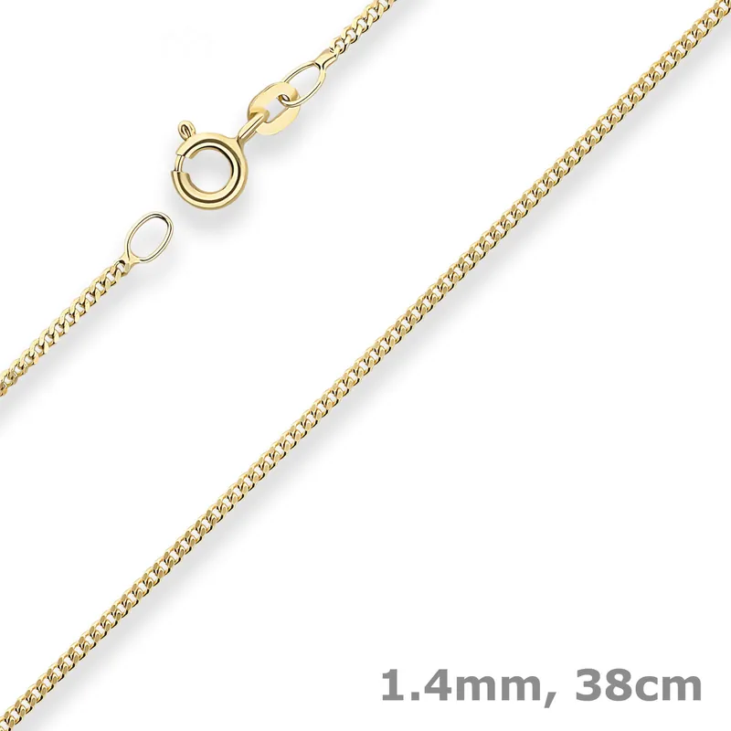 1,4mm Panzerkette Collier Halskette aus 333 Gold Gelbgold 38cm mit Zwischenöse Heute Kaufen