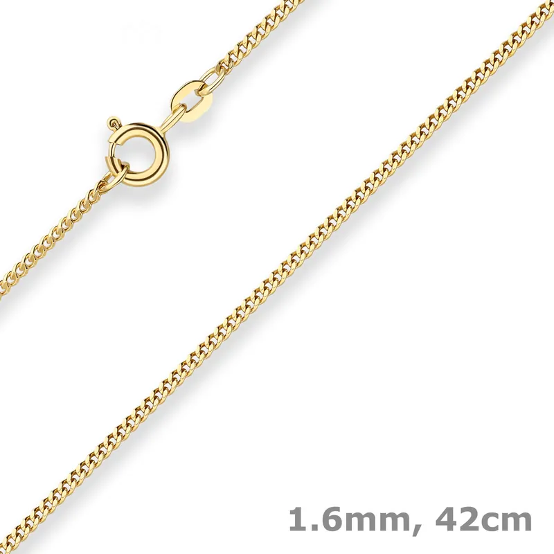 1,6mm Panzerkette Collier Halskette aus 585 Gold Gelbgold 42cm mit Zwischenöse Zertifiziert