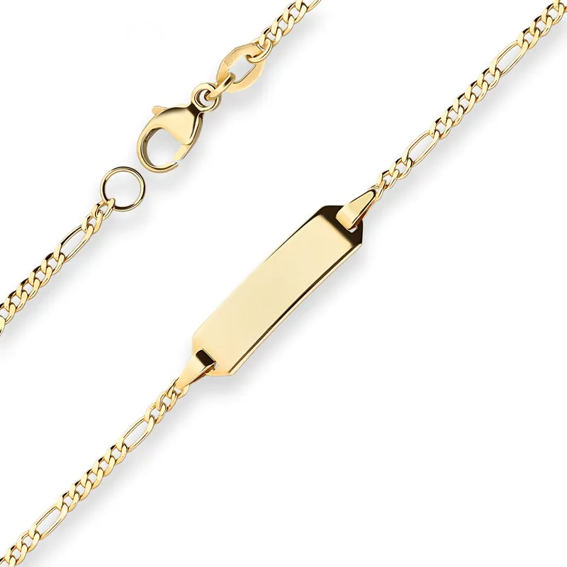 1,9mm Id-Armband Figarokette diamantiert Schildband aus 750 Gold Gelbgold 14cm Saisonangebot