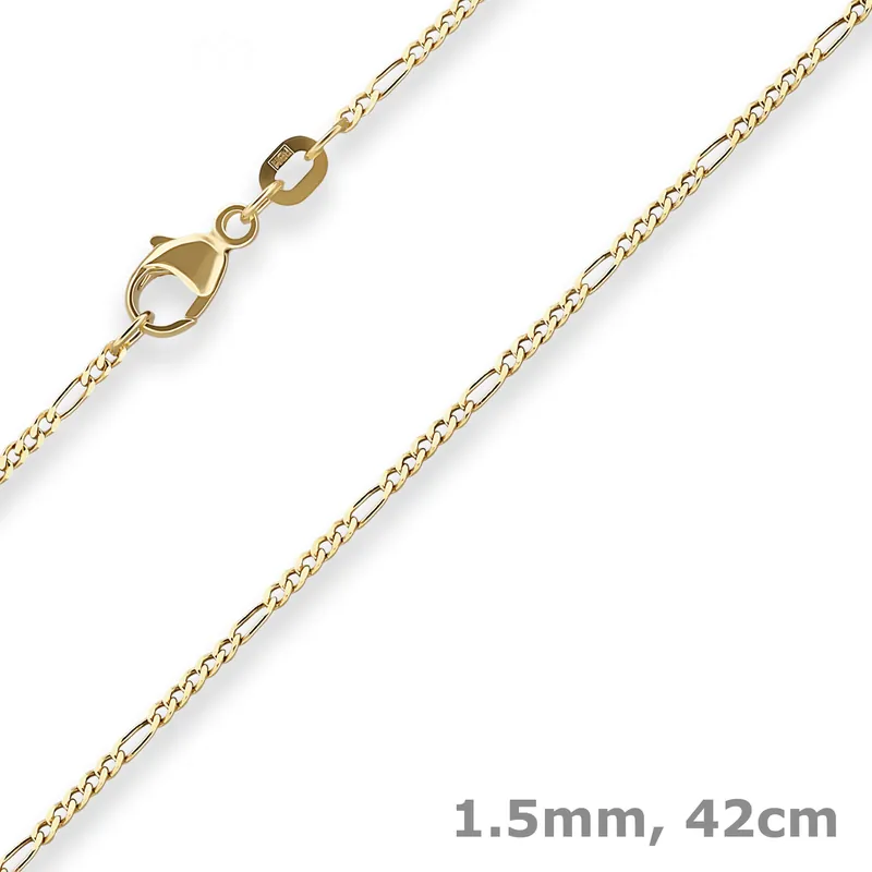 1,5mm Figarokette diamantiert Kette Collier Halskette aus 585 Gold Gelbgold 42cm Expressversand