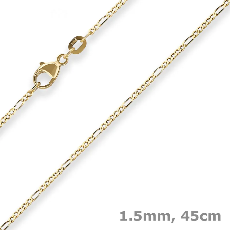 1,5mm Figarokette diamantiert Kette Collier Halskette aus 750 Gold Gelbgold 45cm Markenware