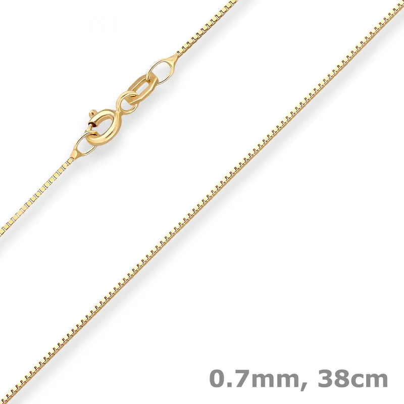 Weltweiter Versand 0,7mm Veneziakette Goldkette Collier Halskette aus 750 Gold Gelbgold 38cm