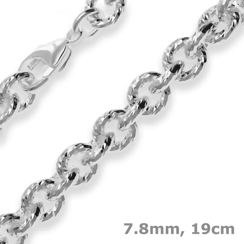 Zertifiziert 7,8mm Armband Ankerkette gerieft Silberarmband Armschmuck aus 925 Silber 19cm