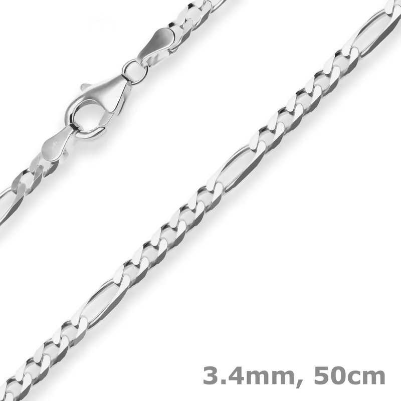 Wochenendangebot 3,4mm Figarokette diamantiert Silberkette Collier Halskette aus 925 Silber 50cm