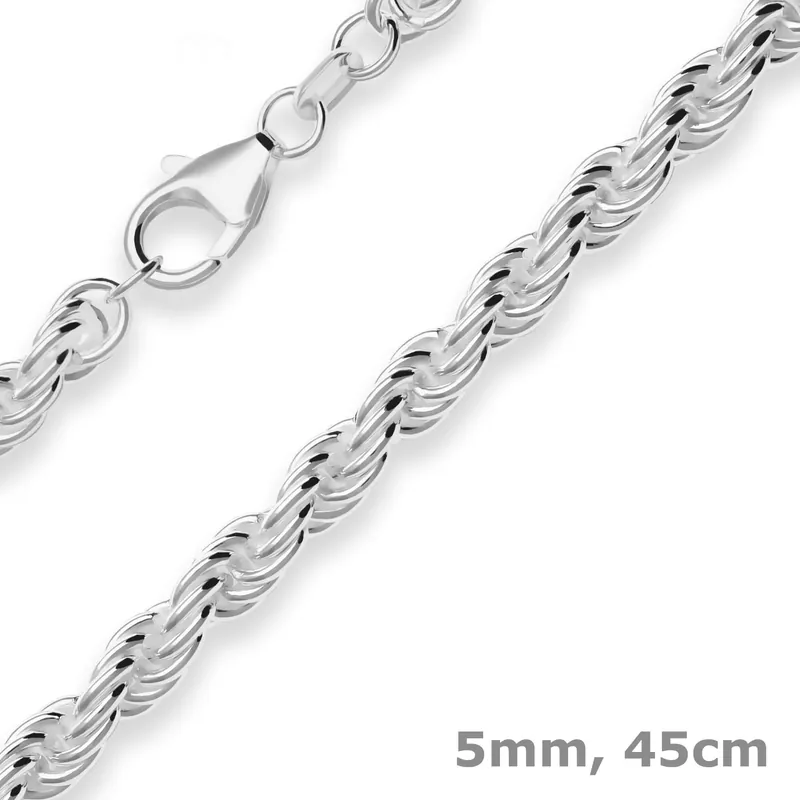 Zertifiziert 5mm Kordelkette massiv Silberkette Collier Halskette aus 925 Silber 45cm