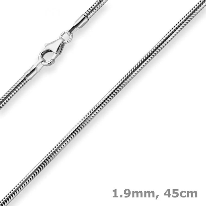 Zertifiziert 1,9mm Schlangenkette Kette Collier Halskette aus 925 Silber rhodiniert 45cm