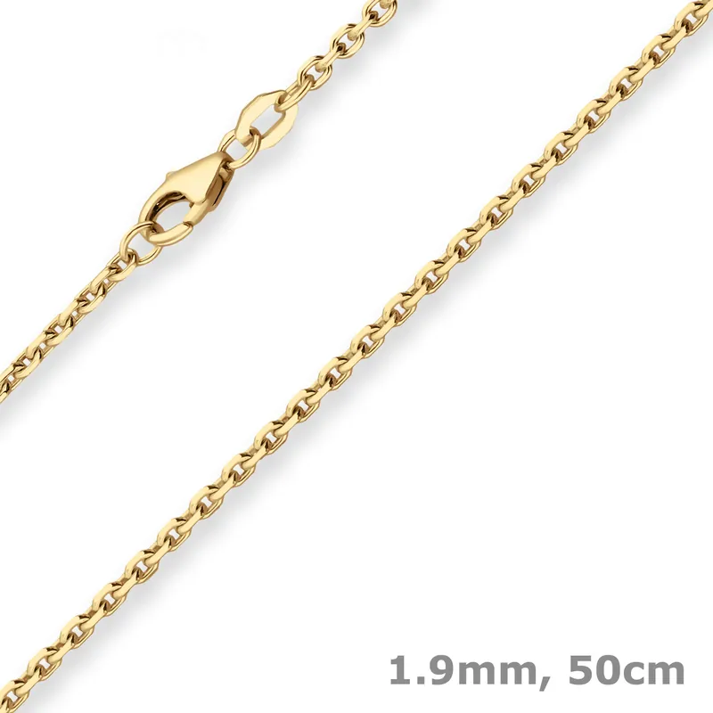 1,9mm Ankerkette diamantiert Collier aus 375 Gold Gelbgold 50cm mit Zwischenöse Bestseller