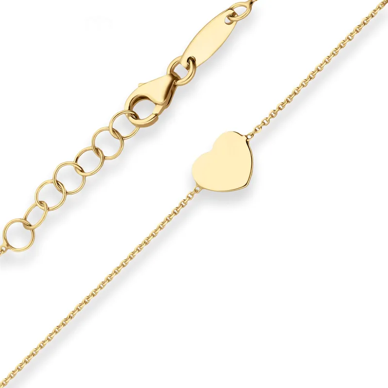 0,7mm Armband Ankerkette diamantiert Anhänger Herz aus 375 Gold Gelbgold 17cm Neue Ware