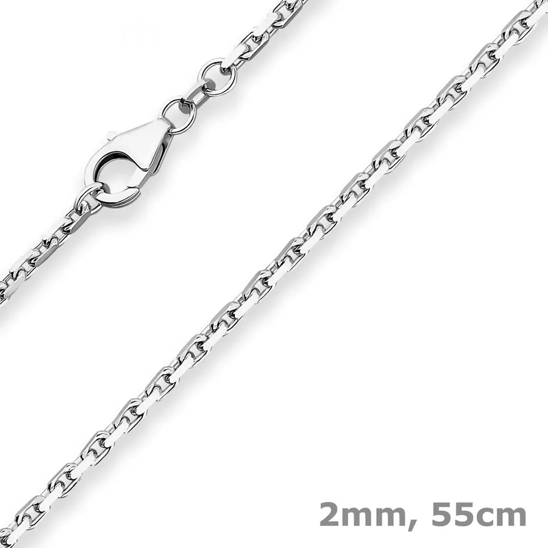 Weltweiter Versand 2mm Ankerkette diamantiert Collier Halskette aus 925 Silber rhodiniert 55cm