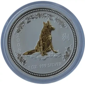 Abverkauf Australien 1 Oz Silber Lunar I Serie Hund 2006 Gilded vergoldet