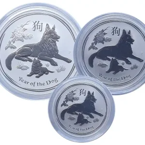 Echt Australien 2 Oz, 1 Oz u. 1/2 Oz Silber Lunar Hund II 2018