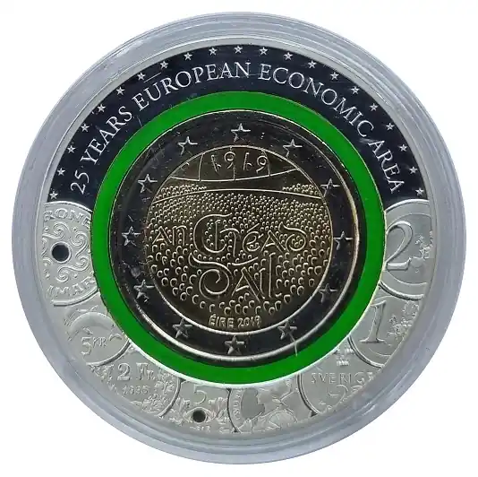 Irland 2 Euro 100. Jahrestag Versammlung Dail Eireann 2019 mit grünem Polymer - Ring Nur Für Kurze Zeit