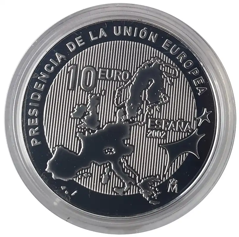 Mengenrabatt Spanien: 10 Euro Silber - Präsidentschaft der Europäischen Union 2002 Polierte Platte