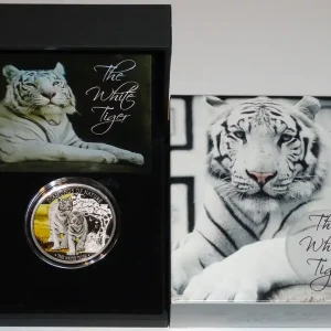 Echt Fiji 10 Dollars Silbermünze Diamond of Nature White Tiger 2012 Polierte Platte